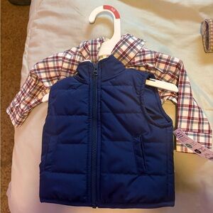 Blue Puffer Vest with Plaid Shirt